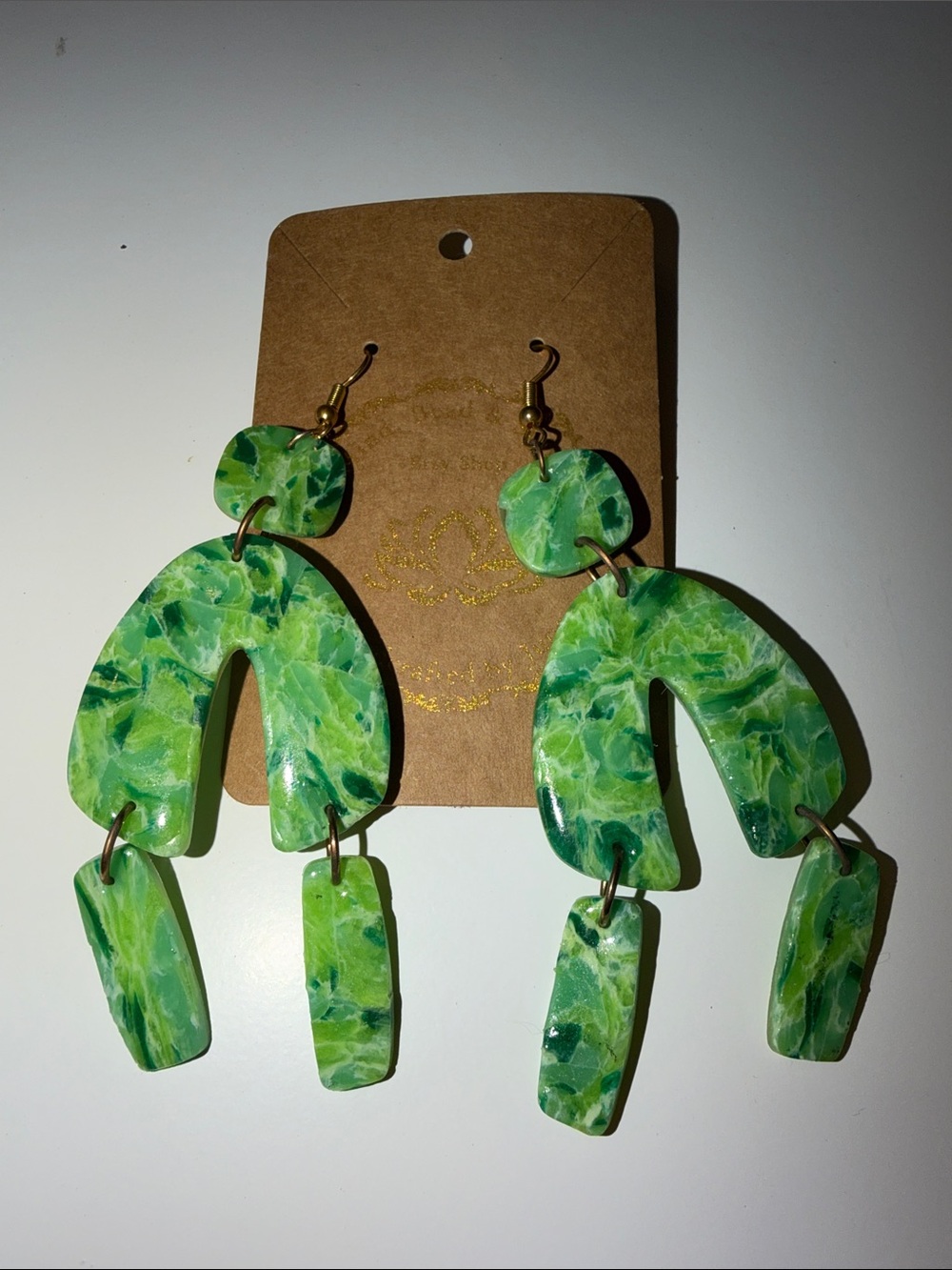 Green Marble Arch Drop Earrings - Women Jewelry